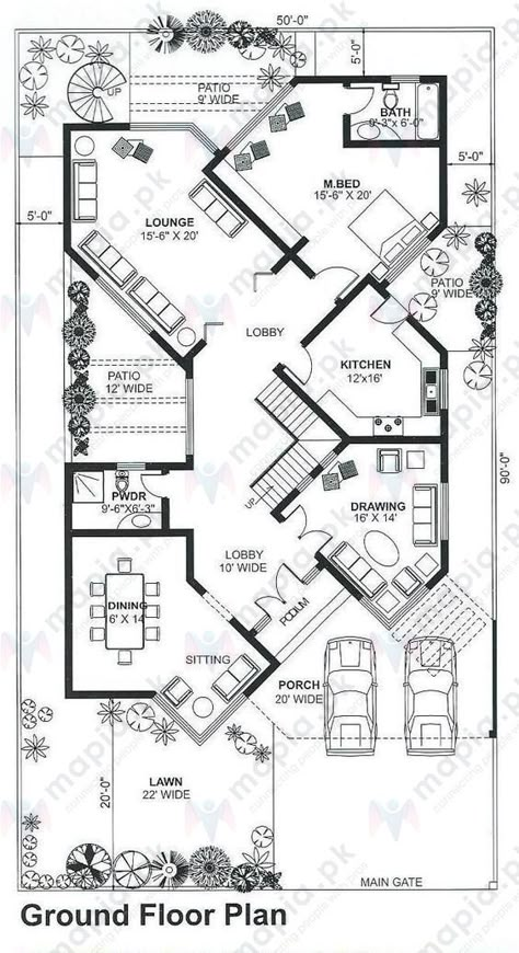 Bungalow Layout, Flat House Design, Home Map Design, Single Storey House Plans, Indian House Plans, Basement House Plans, House Floor Design, Building Plans House, Building House Plans Designs