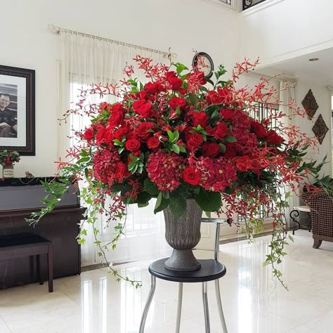 Red Gold Flower Arrangements, Large Red Rose Arrangement, Massive Flower Arrangements, Fake Floral Arrangements, Hotel Flower Arrangements, Red Flower Arrangements, Red Rose Arrangements, Tall Flower Arrangements, Tall Floral Arrangements