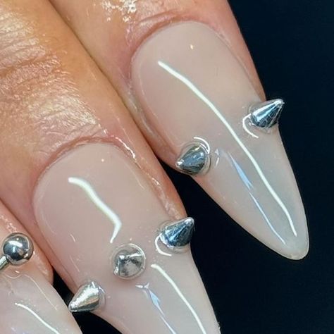 NEWCASTLE | TOOTH GEMS | NAIL TECHNICIAN | 3D NAIL ART on Instagram: "Berlin nailzzz 😵😵😵 thank you so so much @alicebeaman as always perfect nail ideas!!! 🖤🙂‍↕️  @nailorder Long stiletto  @nailorder - ‘I do’ gel polish  Nail piercings yeassirrrr  Done at Wallsend 📍  Love piercing nails never fails to elevate the set and make it look soooo much cooler! Defo the Berlin vibe, speaking of Berlin IM FINALLY GOING TO BERLIN (ik everyone’s sick of me yapping about Berlin)   #nailorderxtensions #nailorder #piercednails #gelextensionsnails #piercings #newcastleart #newcastleupontyne #newcastlenails #ne1 #wallsend #wallsendnails" Pierced Nails Acrylic, Nail Inspo With Gems, Berlin Nails, Pierced Nails, Piercing Nails, Nail Piercing, Nail Gems, Tooth Gems, Long Stiletto