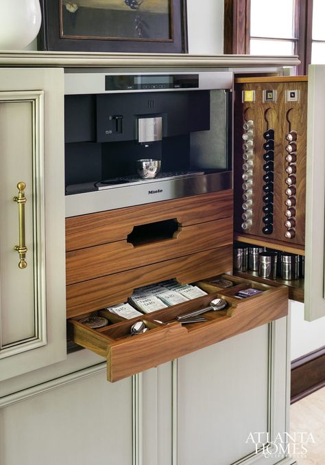 The Italian Job, Sept 2014 Diy Coffee Station, Built In Coffee Maker, Coffee Station Kitchen, Coffee Bar Design, Desain Pantry, Design Café, Coffee Decor Kitchen, Home Coffee Stations, Coffee Bars In Kitchen