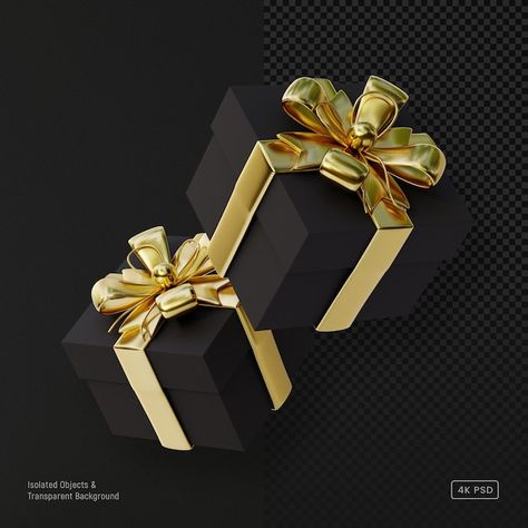 PSD 3d black gift boxes with golden bow ... | Premium Psd #Freepik #psd #gift-box-icon #present #present-icon #christmas-gift-box Gift Box Images, Icon Christmas, Golden Bow, Box Icon, Isabelle Lightwood, 3d Icons, Black Gift Boxes, Black Gift, Black Ribbon