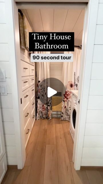 Jen/Trailhead Tiny House on Instagram: "Meet the tiny house crown jewel ~ my bathroom ✨✨ I originally assumed I would just have some type of hanging closet in this space but when my builder revealed this custom dresser idea I absolutely loved it. The drawers were so huge that I had to buy organizers to make the best use of the space. I do have some hanging closet space in my loft and storage stairs, but… in my opinion, drawers really do so much more work in a tiny space. Keep this in mind while Loft Bathroom Storage, Tiny Home Bedroom Closet, Small Bathroom With Closet, Bathroom And Closet Combo, Tiny Home Bathroom Ideas, Tiny House Bathroom Layout, Tiny House Stairs Ideas, Tiny House Closet Ideas, Tiny House Laundry