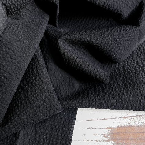 Black Cotton Seersucker Fabric | Cloth House • Cloth House Seersucker Fabric, And Dresses, Hot Weather, In Hot, Black Cotton, Made In Japan, Sewing Projects, Japan, Texture