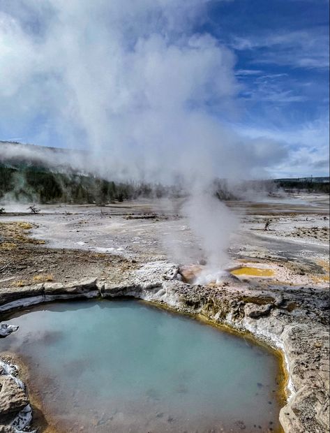 Wyoming | Yellowstone | Geysers | Hot springs | Nature pics | Aesthetic Geyser, Hot Spring Concept Art, Wyoming Aesthetic Winter, Wyoming Hot Springs, Yellowstone Geysers, Yellowstone Aesthetic, Wyoming Aesthetic, Yellowstone Photography, 2024 Energy