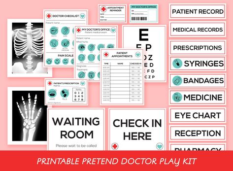 Doctors Office Dramatic Play, Medical Themed Parties, Office Dramatic Play, Pretend Play Printables, Play Printables, Pain Scale, Senses Activities, Doctors Office, Playing Doctor