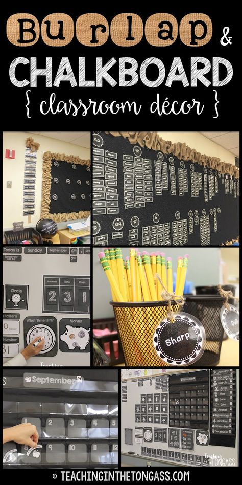 Burlap Classroom Decor, Burlap Classroom, Rustic Classroom Decor, Shabby Chic Classroom, Farmhouse Classroom Decor, Classroom Decor Ideas, Chalkboard Classroom, Teacher's Desk, Chalkboard Theme