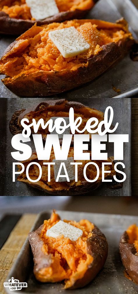 Traeger Smoked Sweet Potatoes Smoked Sweet Potatoes, Grilled Whole Chicken, Smoked Dishes, Traeger Cooking, Smoked Pork Tenderloin, Outdoor Cooking Recipes, Sweet Potatoes Recipe, Grilled Sweet Potatoes, Sweet Potato Recipe