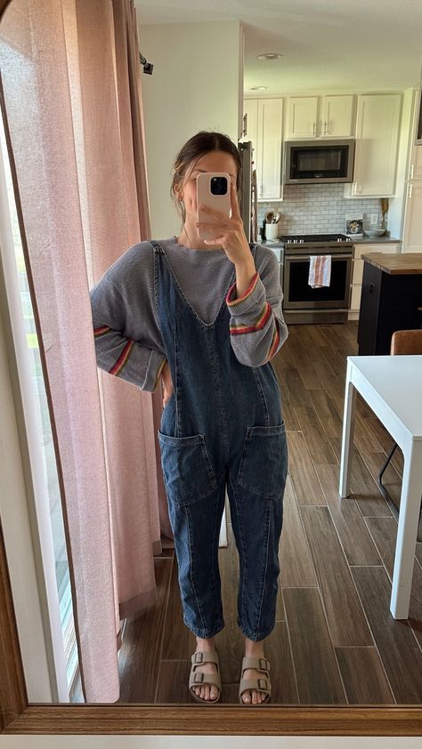 We The Free High Roller Jumpsuit curated on LTK Thrifted Mom Outfits, Crunchy Mom Style, Vintage Mom Outfits, 90s Mom Aesthetic Outfit, Free People Jumpsuit Outfit Winter, Nhs Induction Ceremony Outfit, High Roller Jumpsuit Outfit, Free People Overalls Outfits, Nannying Outfits