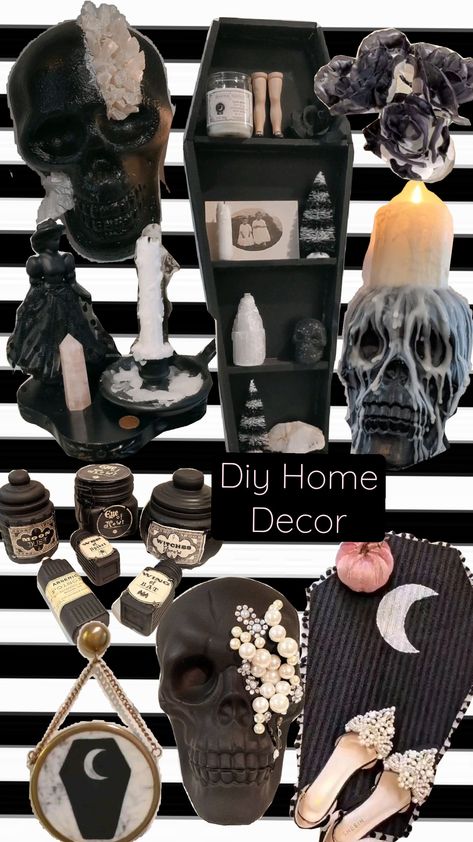 Some of my old #gothdecordiys #diydecor #gothglam #skulldecor #coffindecor #homedecor #diys #halloweendiys #halloweendecor Diy Room Decor Goth, Goth Decor Diy, Goth Diy Decor, Goth Diy, Coffin Decor, Goth Glam, Goth Decor, Skull Decor, Halloween Diy