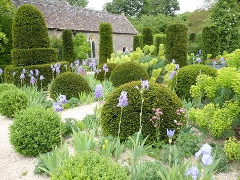 Hanham Court Garden in Bristol, Somerset, England. Designed by Julian and Isabel Bannerman. Photo by Katrina Underwood. From www.gardendesign.com. Structural Planting, Urban Gardening Ideas, Mediterranean Garden Design, Topiary Garden, English Gardens, Somerset England, Planting Ideas, Gravel Garden, Formal Garden