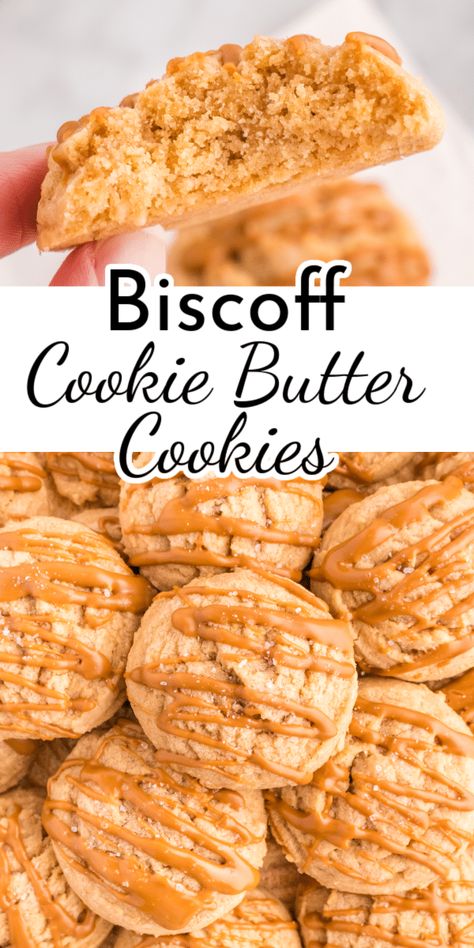 Magic Middle Cookies Recipe, Cookie Butter Oatmeal Cookies, Crumble Biscoff Cookie, Cookies Made With Biscoff Cookie Butter, Cookie Butter Icing Recipe, Dessert Recipes Biscoff, Seasonal Cookie Recipes, Biscoff Cookie Recipes Easy, Cookie Butter Drizzle