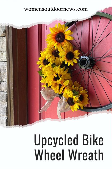 Jackie Richardson visits a dump and finds an old bicycle and that begins this whole process for making the bike wheel wreath. Bike Wheel Wreath, Wheel Wreath, Upcycled Bike, Old Bicycle, Material Wreaths, Old Tires, Outdoor Wreaths, Old Bikes, Bike Wheel