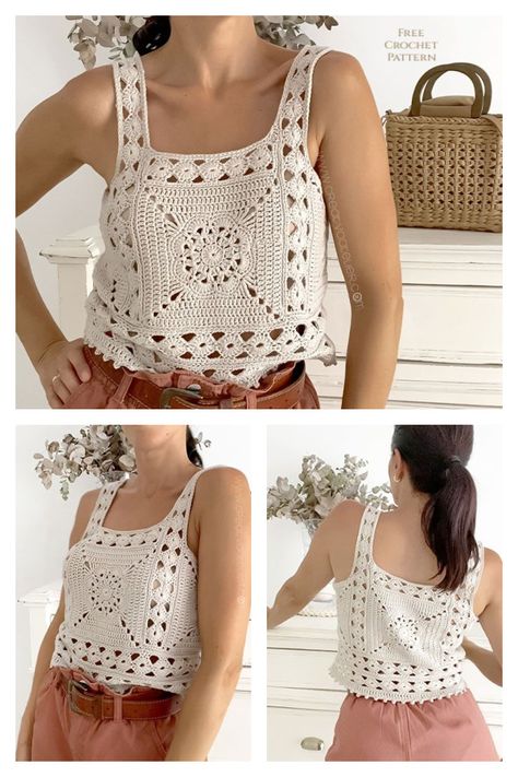 Single Granny Square Top, Crochet Granny Square Summer Top, Crochet Granny Square Tank Top Free Pattern, Crochet Tops Free Patterns Granny Square, Crochet Granny Square Tops Free Patterns, Granny Square Shirt Pattern Free, Granny Square Crochet Top Free Pattern, Summer Top Crochet Pattern Free, Granny Square Tank Top Free Pattern