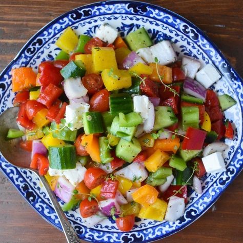 Israeli Chopped Salad Middle Eastern Salads, Potluck Salad, The View From Great Island, Rainbow Salad, Tortellini Salad, Passover Recipes, Chopped Salad, Perfect Side Dish, Vegetable Salad