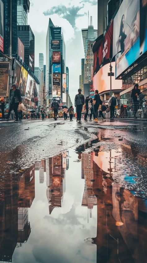 Urban Puddle Reflection: A bustling city street life with pedestrians and glowing billboards reflected in the water puddle. #city #street #pedestrians #billboards #reflection #aiart #aiphoto #stockcake ⬇️ Download and 📝 Prompt 👉 https://ayr.app/l/E9PS Puddle Reflection Art, Illustration Fundamentals, Puddle Reflection, Water Puddle, Street Photography Portrait, Reflection Art, Reflection Photography, Bustling City, Vanishing Point