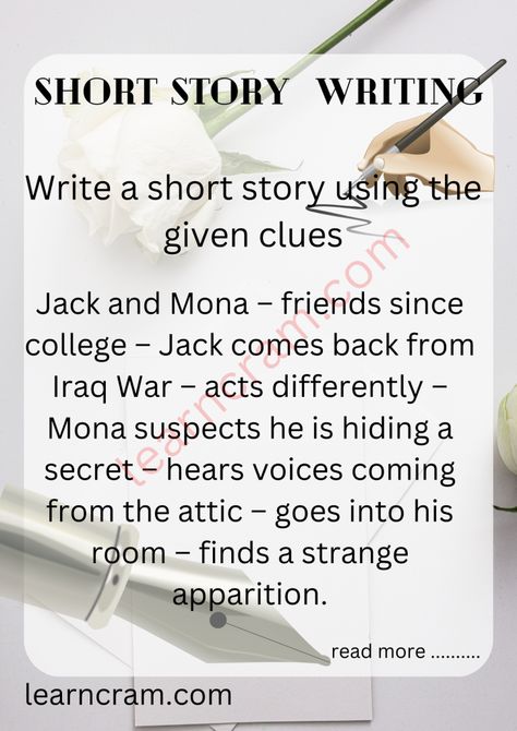 Write a short story using the given clues Creative Writing Stories, Write A Short Story, Best Short Stories, Essay Tips, 50 Words, Writing Classes, Writing Short Stories, Story Starters, Thesis Statement