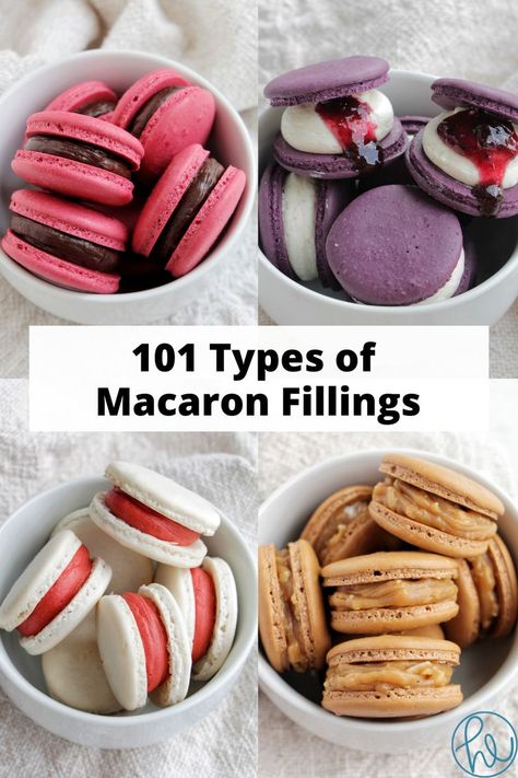 four types of macaron flavors. Macarons Filling Recipe, Macaron Fillings, French Macarons Flavors, Macaroon Filling, Macaroons Flavors, Macarons Recipe Easy, French Macaroon Recipes, French Macarons Recipe, Digital Cookbook