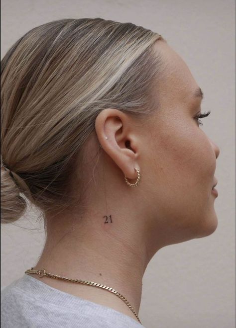 Number Fine Line Tattoo, 111 Neck Tattoo, Neck Number Tattoo, Date Tattoo Behind Ear, Angel Number Behind Ear Tattoo, Nape Tattoo Women Minimalist, Number Tattoos For Women, Dainty Neck Tattoos, Fine Line Number Tattoo