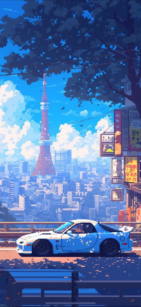 Chill Backgrounds, Pixel Car, Pixel Art Landscape, Japanese Wallpaper Iphone, Pixel Art Background, Jdm Wallpaper, Cool Car Drawings, Cool Pixel Art, Cool Car Pictures