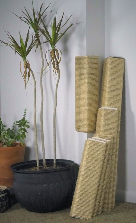 Wall Corner Cat Scratching Post 18 Inch Tall Stained Pine - Etsy Canada Wall Corner, Stain On Pine, Geometric Cat, Cat Scratchers, Play Furniture, Sisal Rope, Cat Scratching Post, Cat Tower, Cat Scratcher