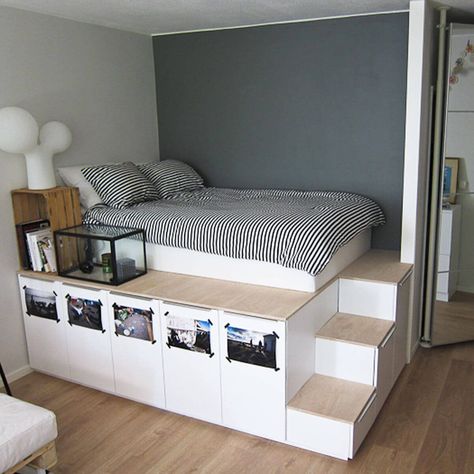 11 Great DIY Bed Frame Plans and Ideas — The Family Handyman Diy Seng, Small Space Storage Bedroom, Bedroom Storage For Small Rooms, Storage Hacks Bedroom, Small Bedroom Ideas For Couples, Small Bedroom Organization, Diy Bedroom Storage, Small Bedroom Storage, Diy Platform Bed