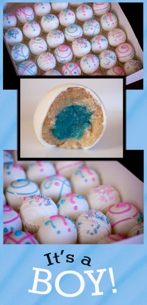 Gender Reveal Reveal Party Food Ideas, Gender Reveal Party Food Ideas, Gender Reveal Cake Pops, Gender Reveal Food, Easter Gender Reveal, Gender Reveal Party Food, Baby Reveal Cakes, Gender Reveal Unique, Baby Reveal Party