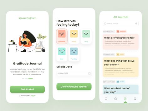 Being Positive - Mindfulness App by Akib Tanjil Journal App Design, Creative App Design, Mindfulness App, Being Positive, Journal App, Ux Inspiration, Meditation App, Motivation App, Webdesign Inspiration