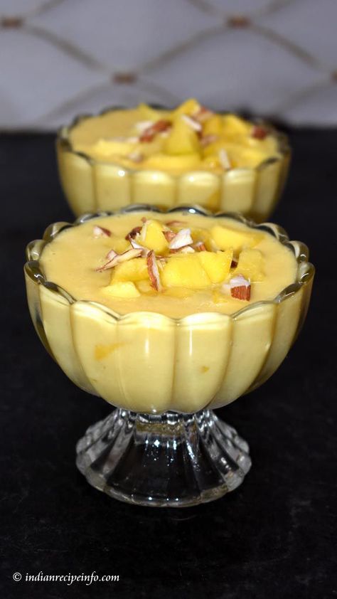 Mango Custard Recipe, Mango Custard, Custard Recipe, Mango Pulp, Custard Powder, Custard Recipes, Fresh Cream, Vegan Condiments, Almond Recipes