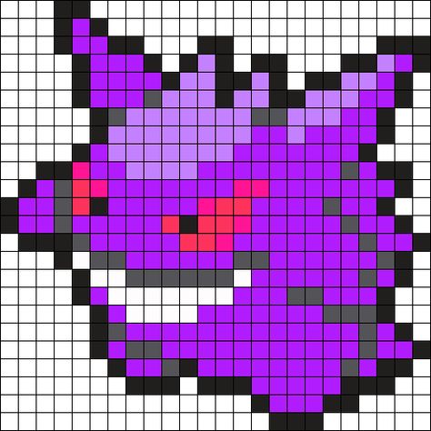 Gengar Pokemon Bead Pattern Perler Bead Pattern / Bead Sprite Gengar Pokemon Perler Beads, Simple Pokemon Pixel Art, Gengar Perler Bead Pattern, Fuse Beads Pokemon, Pokemon Pixel Sprites, Gengar Cross Stitch, Hama Beads Patterns Pokemon, Gengar Perler Beads, Pokemon Beads Pattern