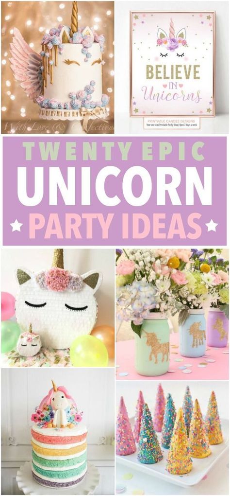 20 Epic Unicorn Party Ideas Unicorn Party Ideas, 4de Verjaardag, Themed Party Ideas, Party Ideas For Kids, Unicorn Themed Birthday Party, 6th Birthday Parties, Ideas Party, Unicorn Cake, Unicorn Birthday Parties