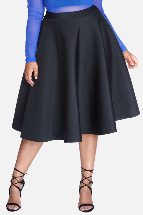 Plus Size Super Scuba Flare Midi Skirt Skirt And Top Styles, Flare Skirts, Flare Midi Skirt, Real Women Fashion, Scuba Skirt, Flowing Blouse, Midi Flare Skirt, Fashion To Figure, Embellished Jeans