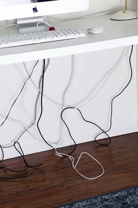 IHeart Organizing: Cord Organization: Tips & Tricks Wire Management Ideas Cable Organizer, Hiding Electrical Cords, Cable Tidy Ideas, Desk Wire Management, Hide Electrical Cords, Organize House, Desk Organization Tips, Power Cord Organizer, Tv Cords