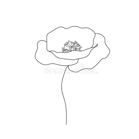 Poppies Flower Continuous Line Drawing. Abstract Minimal Poppy. Editable Vector Line Stock Vector - Illustration of modern, effortless: 189397359 Poppy Flower Sketch Simple, Poppy Doodle Simple, Poppy Flower Line Tattoo, Poppy Line Drawing Tattoo Ideas, Flower Line Painting, Flower Drawing Poppy, Poppy Outline Drawing, Poppy Sketch Simple, Poppy Flower Line Drawing