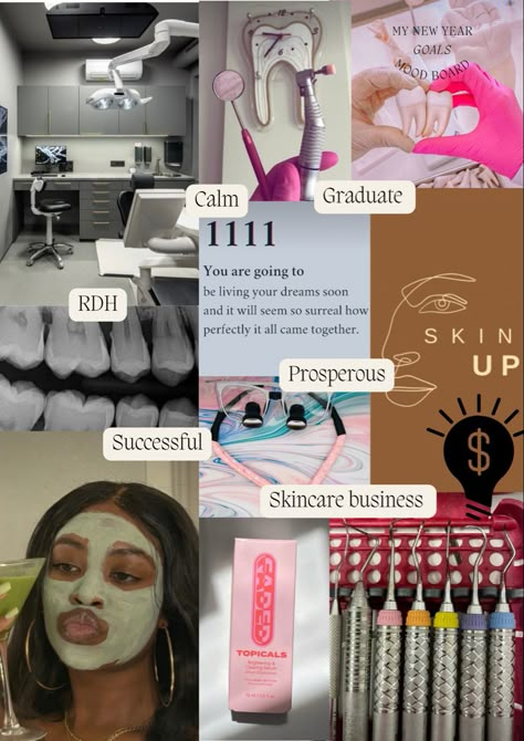 Im about to graduate dental hygiene school and I need to get my skincare business back up and running Dental Hygienist Lifestyle, Dental School Vision Board, Graduation Dental Hygiene, Dental Hygiene Vision Board, Black Dental Hygienist, Dental Hygiene School Aesthetic, Dental School Acceptance, Dental School Aesthetic, Dental Hygiene School Graduation