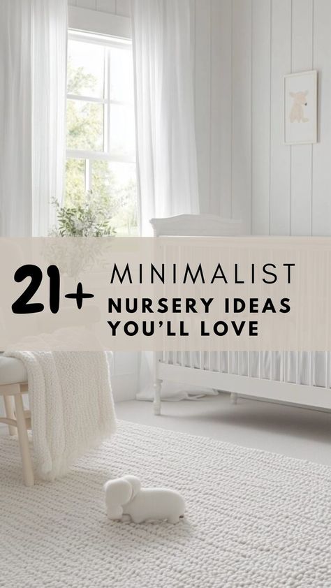 Minimalist white nursery with a simple crib, cozy knit rug, soft curtains, and a gentle, calming aesthetic, ideal for a serene and peaceful newborn nursery. White Wall Nursery, Minimalist Nursery Ideas, Nursery Minimalist, Neutral Nurseries, Minimalist Nursery, Newborn Nursery, White Nursery, Girl A, Neutral Nursery