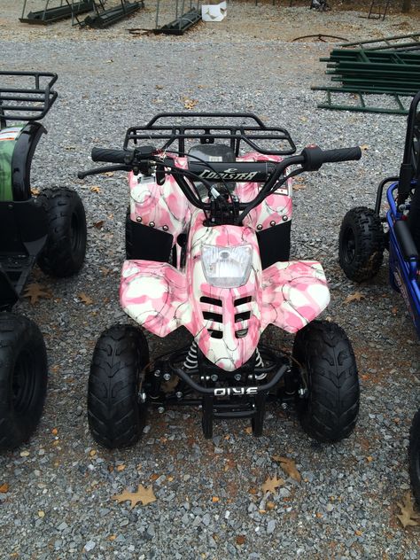 Pink Four Wheeler, Backyard Pool Parties, Car Outfit, Kids Atv, 4 Wheelers, Pretty Bike, Four Wheelers, 4 Wheeler, Atv Quads