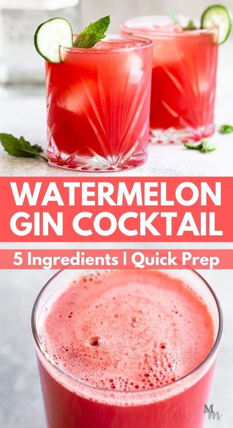 Watermelon Lime Gin And Tonic, Watermelon Cocktail Vodka, Watermelon Gin Cocktail, 2024 Cocktails, Watermelon Cocktail Recipes, Juice Cucumber, Fresh Watermelon Juice, Gin Drink Recipes, Healthy Cocktail Recipes