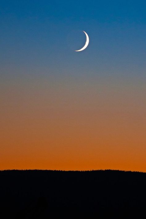 Crescent Moon setting at twilight near the horizon in Adin, CA / Image by Steve Peters from flickr Moon Setting, The Horizon, Crescent Moon, Crescent, Celestial Bodies, Moon, Collage, Pins, Quick Saves