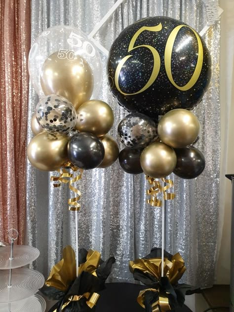 Balloon table centrepieces Balloon Table Decorations, Balloon Table Centerpieces, 50th Birthday Centerpieces, 50th Birthday Balloons, 50th Birthday Party Decorations, Diy Home Decor Wall Shelves, 50th Birthday Decorations, Birthday Centerpieces, 50th Bday