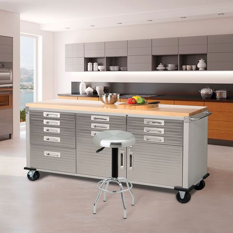 Seville Classics UltraHD Rolling Workbench - Sam's Club Rolling Workbench, Kitchen Prep Table, Metal Garage Storage Cabinets, Workbench Table, Industrial Cabinets, Tool Storage Cabinets, Garage Storage Systems, Diy Workbench, Garage Work Bench