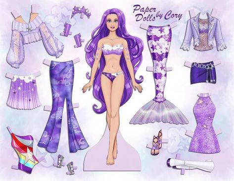 Paper Dolls Printable Free, Mermaid Paper Dolls, Princess Paper Dolls Printable, Paper Doll Costume, Disney Paper Dolls, Paper Clothes, Barbie Paper Dolls, Paper Dolls Clothing, Paper Dolls Diy