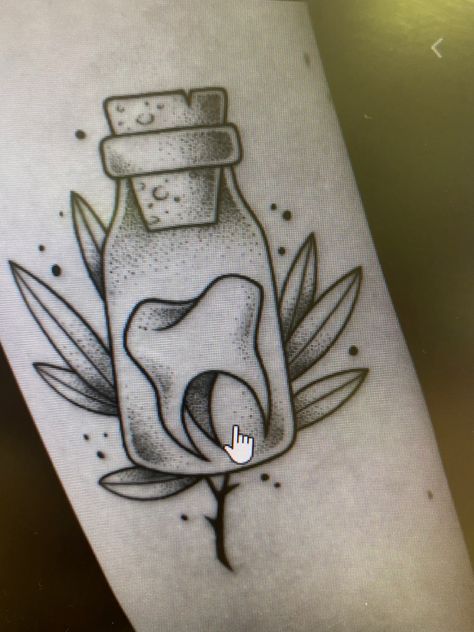 Teeth In A Jar Tattoo, Tooth Jar Tattoo, Tooth Flash Tattoo, Jar Of Teeth Tattoo, Molar Tattoo, Teeth Tattoo Ideas, Mums Tattoo, Apprentice Tattoos, Tooth Drawing