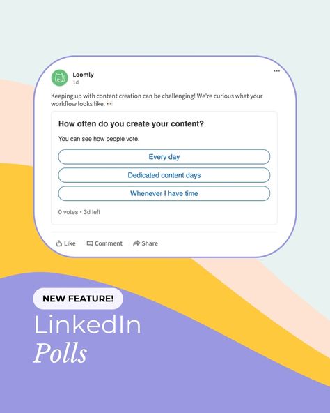 You can now schedule LinkedIn polls to automatically post through Loomly! 🎉

Save time and increase audience engagement by crafting interesting polls and scheduling them to publish at your preferred time.

Will you be using this feature? Audience Engagement, Equal Opportunity, Meaningful Conversations, Target Audience, Personal Branding, Save Time, Assessment, Marketing Tips, Media Marketing