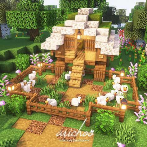 Village Decoration Ideas Minecraft, Cool House Ideas Minecraft, Chicken Coop In Minecraft, Animal Enclosure Minecraft, Enchanting Area Minecraft, Small Minecraft Castle, Green House Minecraft, Minecraft Fairy Builds, Minecraft Barn