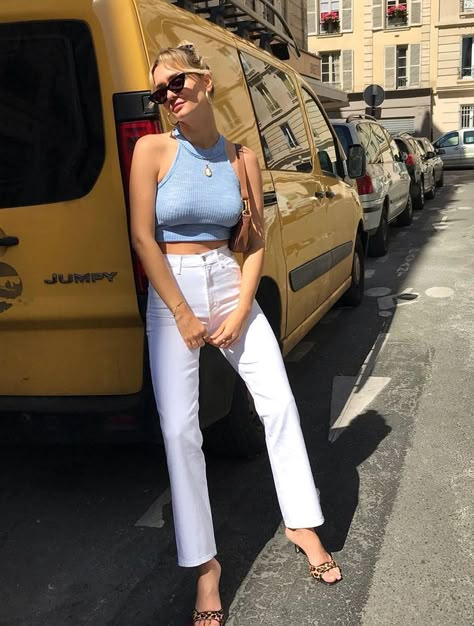 Style Année 80, White Jeans Outfit, Outfit Jeans, Inspired Outfits, Inspiration Mode, White Pants, White Denim, Outfits Casuales, Jean Outfits