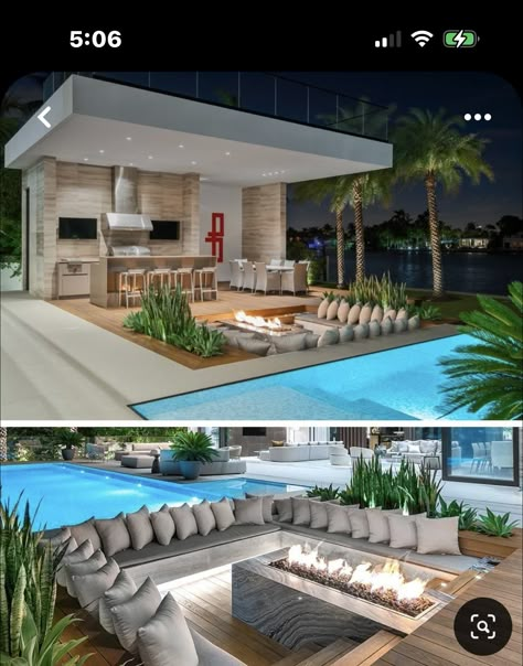 Pool And Fire Pit, Garden Sitting Area, Sunken Lounge, Backyard Goals, Pools Backyard Inground, Backyard Plan, Modern Small House Design, Backyard Renovations, House Arch Design