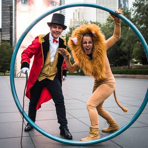 Circus Trainer Costume, Circus Costume Ideas Couples, Carnival Circus Costume, Lion Tamer And Lion Costume Couple, Lion And Lion Tamer Costume Couple, Circus Acts Costumes, Circus Lion Costume, Male Circus Costume, Mens Circus Costume