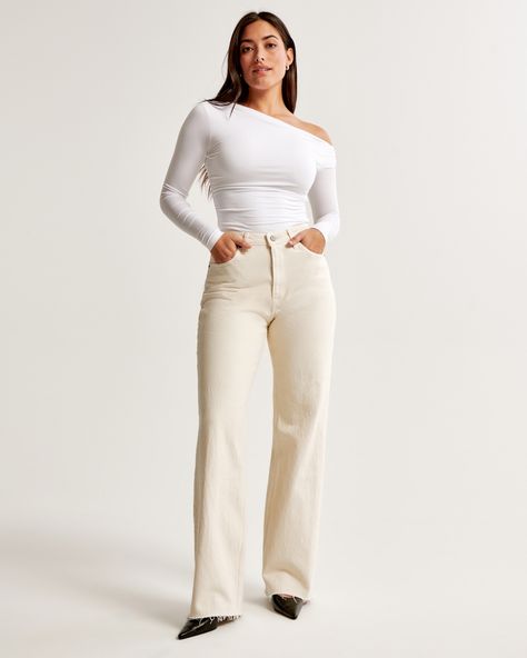 Women's Curve Love High Rise 90s Relaxed Jean | Women's Bottoms | Abercrombie.com High Rise 90s Relaxed Jean, Color Bone, Abercrombie Jeans, Bone Color, Love Jeans, Vintage Aesthetics, Abercrombie And Fitch Jeans, Relaxed Jeans, High Rise Mom Jeans