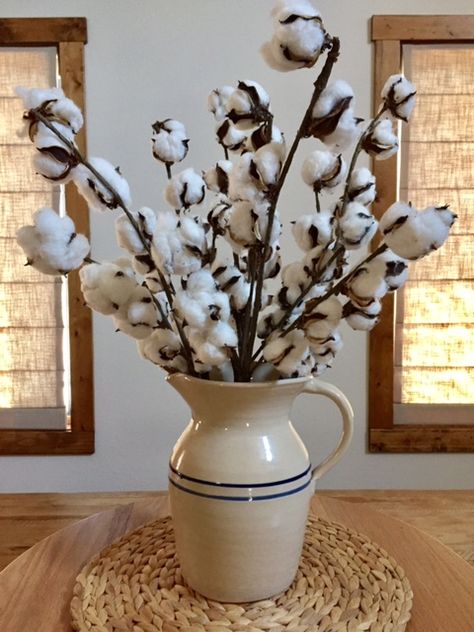 Marshall Pottery, Cotton Bolls, Butter Churn, Boll & Branch, Churning Butter, Cotton Boll, Fall Arrangements, Primitive Gatherings, Pottery Pitcher