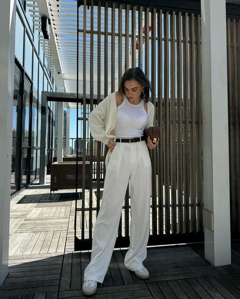 White and casual 🏐 Wearing @aerelleco wide Leg Tailored Pants Greatest must have for your summer outfits, with it you can create multiple stylish combinations! •you can choose from 5 sizes of length ( “long” on me ) • they have special promo - buy 1 and get 1 free ! •4 colors to choose #ootd #ugccreator Tailored pants, outfit check, Pinterest idea, casual look, Toronto blogger, fashion look, basic combo, basic outfit, total white , old money , fashion sense, style , styling wearing, f... White Old Money, White Wide Leg Pants Outfit, Tailored Pants Outfit, Wide Leg Tailored Pants, Old Money Fashion, Wide Leg Pants Outfit, White Wide Leg Pants, Money Fashion, Total White